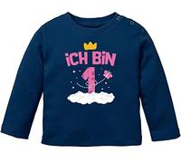 MoonWorks® Baby Langarm-Shirt 1. Geburtstag Ich Bin 1 Zahl Alter Geburtstagsshirt Bio-Baumwolle Mädchen blau 92/98 (16-24-Monate)