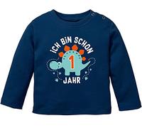 MoonWorks®´Baby Langarm-Shirt 1. Geburtstag Ich Bin Schon 1 Jahr Dinosaurier Dino Geburtstagsshirt Bio-Baumwolle Junge Navy 80/86 (10-15 Monate)