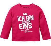 MoonWorks® Baby Langarm-Shirt 1. Geburtstag Ich Bin Schon 1 jetzt wird's gefährlich Geburtstagsshirt Bio-Baumwolle Uni Sorbet 68/74 (4-9 Monate)