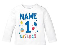 MoonWorks® Baby Langarm-Shirt 1. Geburtstag personalisiert Name erster Geburtstag Zahl 1 Birthday Geburtstagsshirt