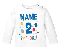 MoonWorks® Baby Langarm-Shirt 1. Geburtstag personalisiert Name erster Geburtstag Zahl 1 Birthday Geburtstagsshirt