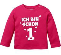 MoonWorks® Baby Langarm-Shirt 1. Geburtstag Spruch Ich bin schon 1, Geburtstagsshirt Jungen Mädchen Bio-Baumwolle sorbet 80/86 (10-15 Monate)