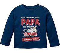 MoonWorks® Baby Langarm-Shirt Egal wie cool deinen Papa ist, meiner ist Feuerwehrmann Babyshirt Feuerwehr Auto Jungen Mädchen Navy 68/74 (4-9 Monate)