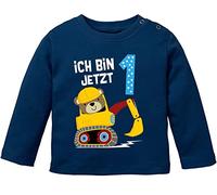 MoonWorks® Baby Langarm-Shirt erster | zweiter Geburtstag Bär Bagger Bauarbeiter Baggerfahrer Geburtstagsshirt Bio-Baumwolle Junge