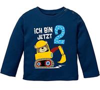 MoonWorks® Baby Langarm-Shirt erster | zweiter Geburtstag Bär Bagger Bauarbeiter Baggerfahrer Geburtstagsshirt Bio-Baumwolle Junge