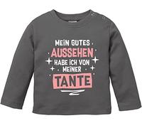 MoonWorks® Baby Langarm-Shirt Mein gutes Aussehen hab ich von meiner Tante/meinem Onkel lustige Sprüche Babyshirt Jungen Mädchen Tante dunkelgrau 92/98 (16-24-Monate)