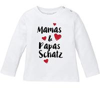 MoonWorks® Baby Langarm T-Shirt Mama's und Papa's Schatz Babyshirt Spruch Bio Baumwolle Longsleeve Jungen Mädchen Shirt weiß 92/98 (16-24-Monate)