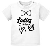 MoonWorks® Baby T-Shirt Babyshirt Spruch Ladies da bin ich Jungen T-Shirt weiß 92/98 (16-24-Monate)