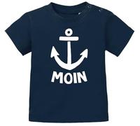 MoonWorks® Baby T-Shirt Kurzarm Spruch lustig Moin Anker Grafik Print Maritim Nordisch Jungen Mädchen Shirt Dunkelblau 68/74 (4-9 Monate)