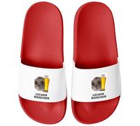 MoonWorks® Badeschlappen Herren Damen Unisex mit Spruch Lecker Bierchen Schlappen Hamster Meme Badelatschen Party Urlaub Rot-weiss 41