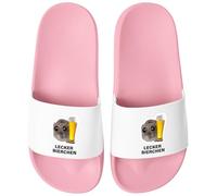 MoonWorks® Badeschlappen Herren Damen Unisex mit Spruch Lecker Bierchen Schlappen Hamster Meme Badelatschen Party Urlaub Rosa-weiss 41
