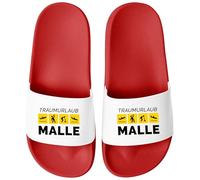 MoonWorks® Badeschlappen Herren Malle-Letten Outfit Accessoires Urlaub Badelatschen Lustig mit Spruch Unisex Badeschuhe Rot-Weiss 39