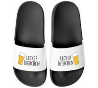 MoonWorks® Badeschlappen Lustig Spruch Lecker Bierchen Badelatschen Herren Damen Badeschuhe Pool Party Urlaub Männer Frauen Schwarz-weiss 41