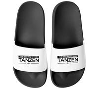 MoonWorks® Badeschlappen mit Spruch Ich muss tanzen Badelatschen Unisex Bedruckt Festival Party Accessoires Herren Damen Badeschuhe Schwarz-weiss 37