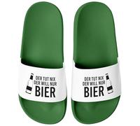 MoonWorks® Badeschlappen Spruch Lustig Der tut nix der will nur Bier Badelatschen Aufdruck Herren Umisex Badeschuhe Gruen-weiss 44