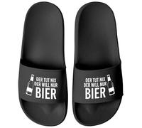 MoonWorks® Badeschlappen Spruch Lustig Der tut nix der will nur Bier Badelatschen Aufdruck Herren Umisex Badeschuhe Schwarz-schwarz 40
