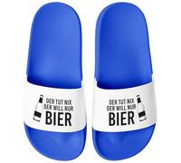 MoonWorks® Badeschlappen Spruch Lustig Der tut nix der will nur Bier Badelatschen Aufdruck Herren Umisex Badeschuhe Blau-weiss 46