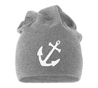 MoonWorks Coole Beanie aus weichem Jersey mit Anker Stern Anchor Star, Bedruckte Mütze für Herren und Damen, Grau Unisize