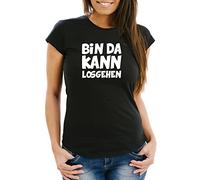 MoonWorks Damen Fun T-Shirt mit Spruch Bin da kann losgehen Slim Fit Schwarz XL