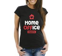 MoonWorks® Damen T-Shirt Aufdruck Home-Office Outfit Arbeit zuhause Frauen Fun-Shirt Büro Spruch lustig Schwarz M