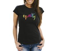MoonWorks Damen T-Shirt Equality Pride LGBT Slim Fit Schwarz XL