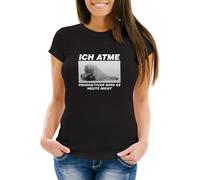 MoonWorks® Damen T-Shirt Ich atme Produktiver Wird es Heute Nicht Eisbär Fun-Shirt Spruch Tiermotiv Fotoprint Lustig Schwarz S