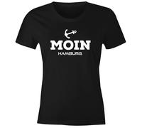 MoonWorks® Damen T-Shirt Moin Hamburg Anker Maritime Damen Slim Fit Schwarz XL