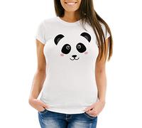MoonWorks Damen T-Shirt Panda Gesicht Pandabär Tiergesichter Slim Fit Weiss M
