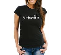 MoonWorks Damen T-Shirt Princess Prinzessin Krone Crown Slim Fit schwarz M