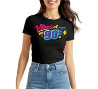 MoonWorks® Damen T-Shirt - Vibes of The 90s - Fasching Karneval Ersatz Verkleidung 90er Jahre Motto Last Minute Kostüm Funshirt Slim Fit Schwarz S