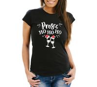 MoonWorks® Damen T-Shirt Weihnachten Lustig Prosecco HoHoHo Frauen Fun-Shirt Weihnachtsshirt Alkohol lustig schwarz 3XL