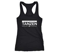 MoonWorks Damen Tanktop aus dem Weg ich muss tanzen Party Feiern Sprüche Festival Racerback schwarz S
