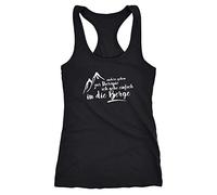 MoonWorks Damen Tanktop Ich gehe einfach in die Berge Wandern Klettern Bergsteigen Spruch Shirt Racerback schwarz M