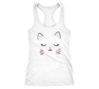 MoonWorks Damen Tanktop Katze Katzengesicht Cat Tiergesichter Racerback weiß L