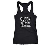 MoonWorks Damen Tanktop mit Spruch Queen of Fucking Everything Racerback Tank Top Schwarz XS