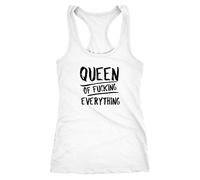 MoonWorks Damen Tanktop mit Spruch Queen of Fucking Everything Racerback Tank Top Weiss L