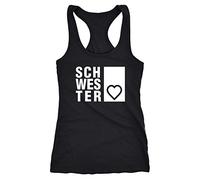 MoonWorks Damen Tanktop Schwesterherz Schwester Herz Geschenk Geburtstag Racerback Tank Top schwarz S