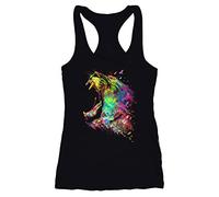 MoonWorks Damen Tanktop Screaming Lion Natur Vögel Farben Bunt Racerback schwarz L
