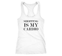 MoonWorks Damen Tanktop Shopping is My Cardio Statement-Shirt Spruch Sprüche Quote Shoppen Racerback weiß S