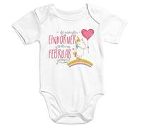 MoonWorks Einhorn Baby-Body die schönsten Einhörner Werden im Februar geboren Onesie Geschenk Geburt Bio-Baumwolle weiß 12-18 Monate