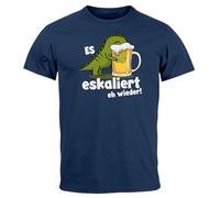 MoonWorks® Herren T-Shirt Alkohol Bier Shirt Es Eskaliert Eh Wieder T-Rex Dino Motiv Printshirt Spruch Lustig Navy XXL