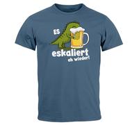 MoonWorks® Herren T-Shirt Alkohol Bier Shirt Es Eskaliert Eh Wieder T-Rex Dino Motiv Printshirt Spruch Lustig Denim M