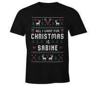 MoonWorks® Herren T-Shirt All I Want for Christmas Weihnachten Wunschname Text-Zeile personalisierbar Ugly Fun-Shirt lustig schwarz XL