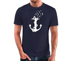 MoonWorks® Herren T-Shirt Anker-Motiv Vögel Print Aufdruck Maritim Nordisch Bedruckt Navy 3XL