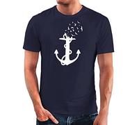 MoonWorks® Herren T-Shirt Anker-Motiv Vögel Print Aufdruck Maritim Nordisch Bedruckt Navy L