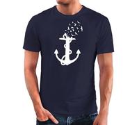 MoonWorks® Herren T-Shirt Anker-Motiv Vögel Print Aufdruck Maritim Nordisch Bedruckt Navy XL