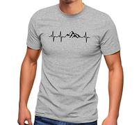 MoonWorks® Herren T-Shirt Berge Wandern Herzschlag Puls EGK Geschenk für Wanderfreunde Fun-Shirt grau-meliert L