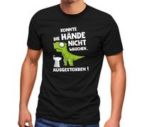 MoonWorks® Herren T-Shirt Corona Dinosaurier Hände waschen T-Rex Ironie Spruch lustig Fun-Shirt Schwarz XL