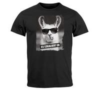 MoonWorks® Herren T-Shirt Es Eskaliert Eh Lustige Tiermotive Lama Alpaka Fotoprint Fotomontage Partyshirt Urlaub schwarz 5XL