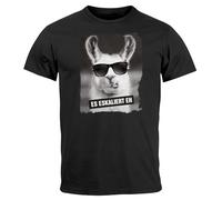 MoonWorks® Herren T-Shirt Es Eskaliert Eh Lustige Tiermotive Lama Alpaka Fotoprint Fotomontage Partyshirt Urlaub schwarz S